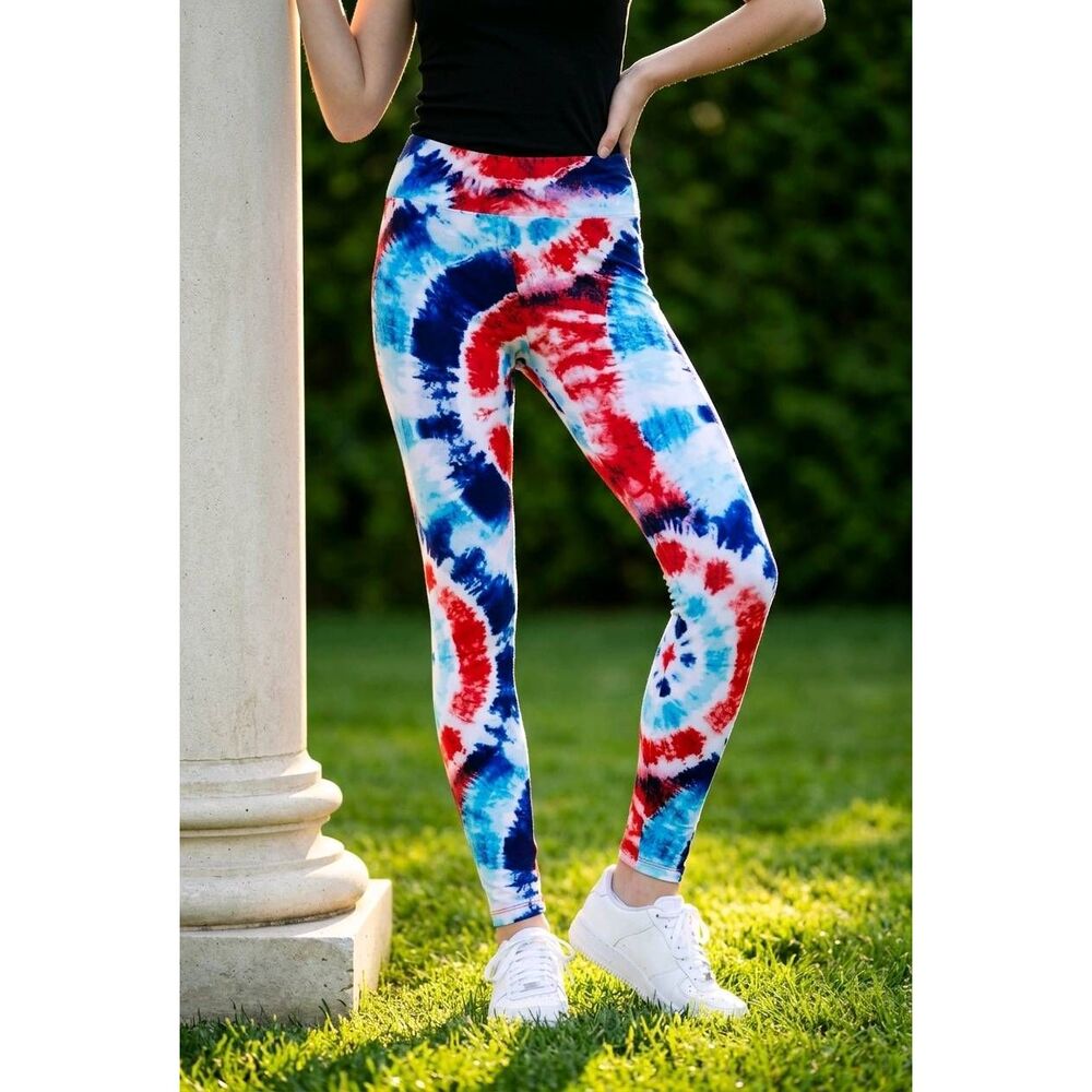 ☔️💜Lularoe Red, White, & Blue Patriotic Americana Tie Dye Pants One Size